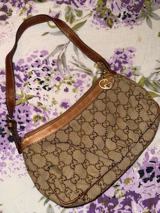 Gucci Handbags - Gucci Tan/Brown Monogram Shoulder Bag with Gold Charm